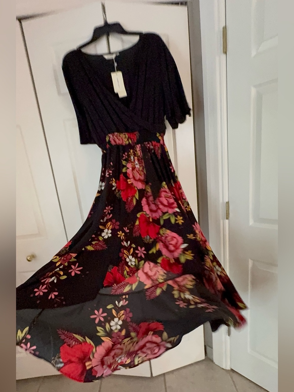 Women’s Short Sleeve Floral Maxi High Low V-Neck Flowy Dress, size XL NWT - Picture 6 of 16